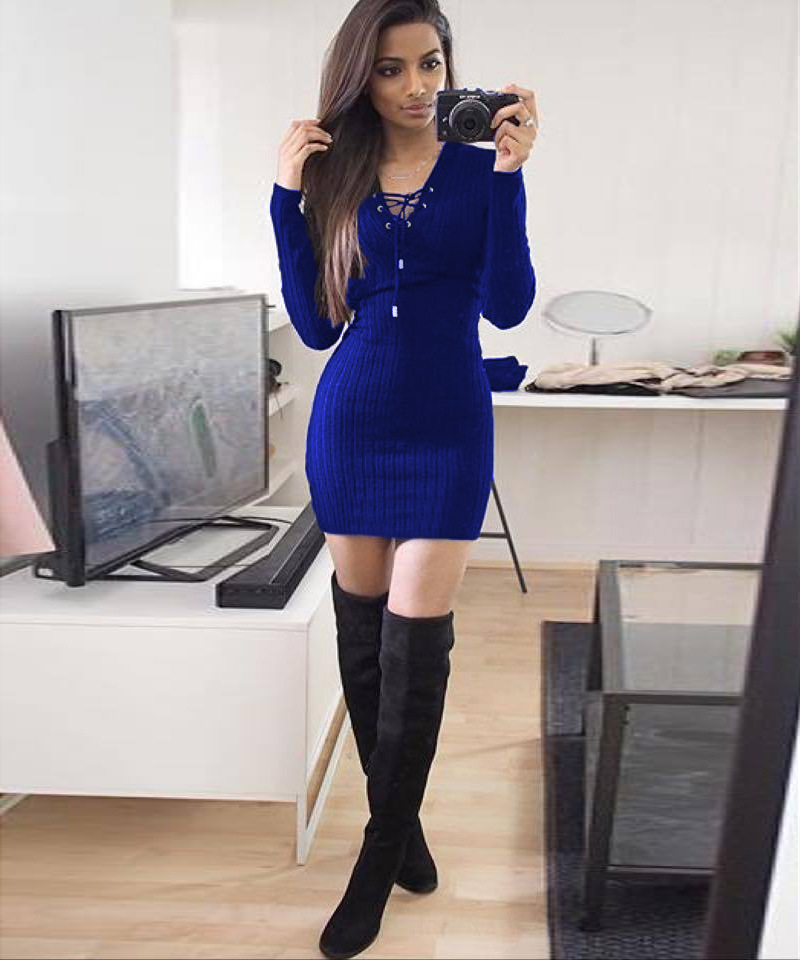 W25038-3 Womens  Knitwear Bodycon Cocktail Evening Party Sweater Mini Dress